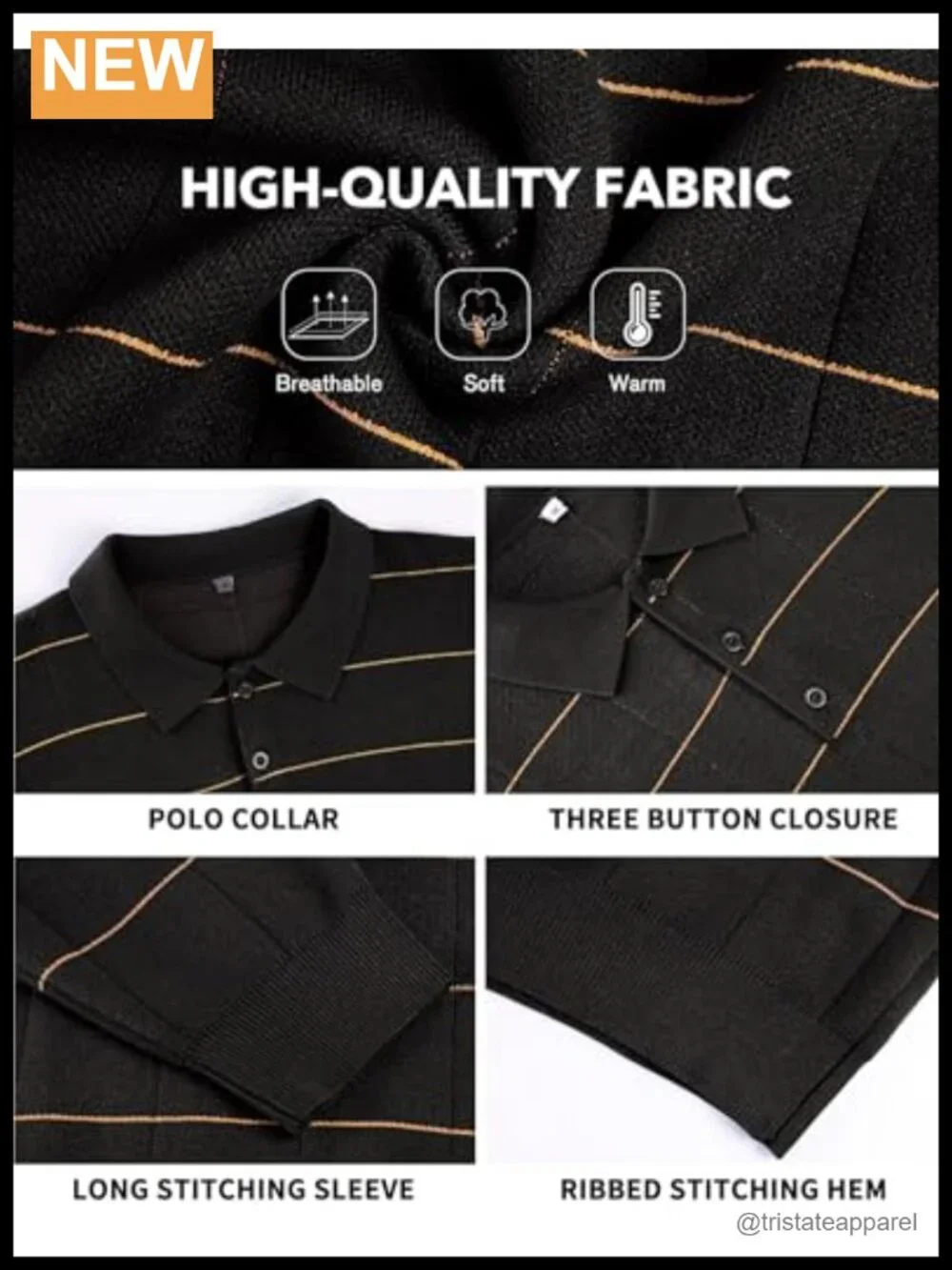 Long Sleeve Plaid Knit Polo Sweater with Button Closure